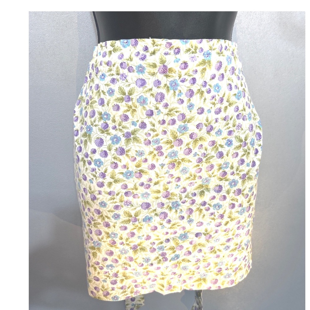 Vintage Floral Berry Waist Apron Purple Blue Cotton Tie Back Cottagecore XL +